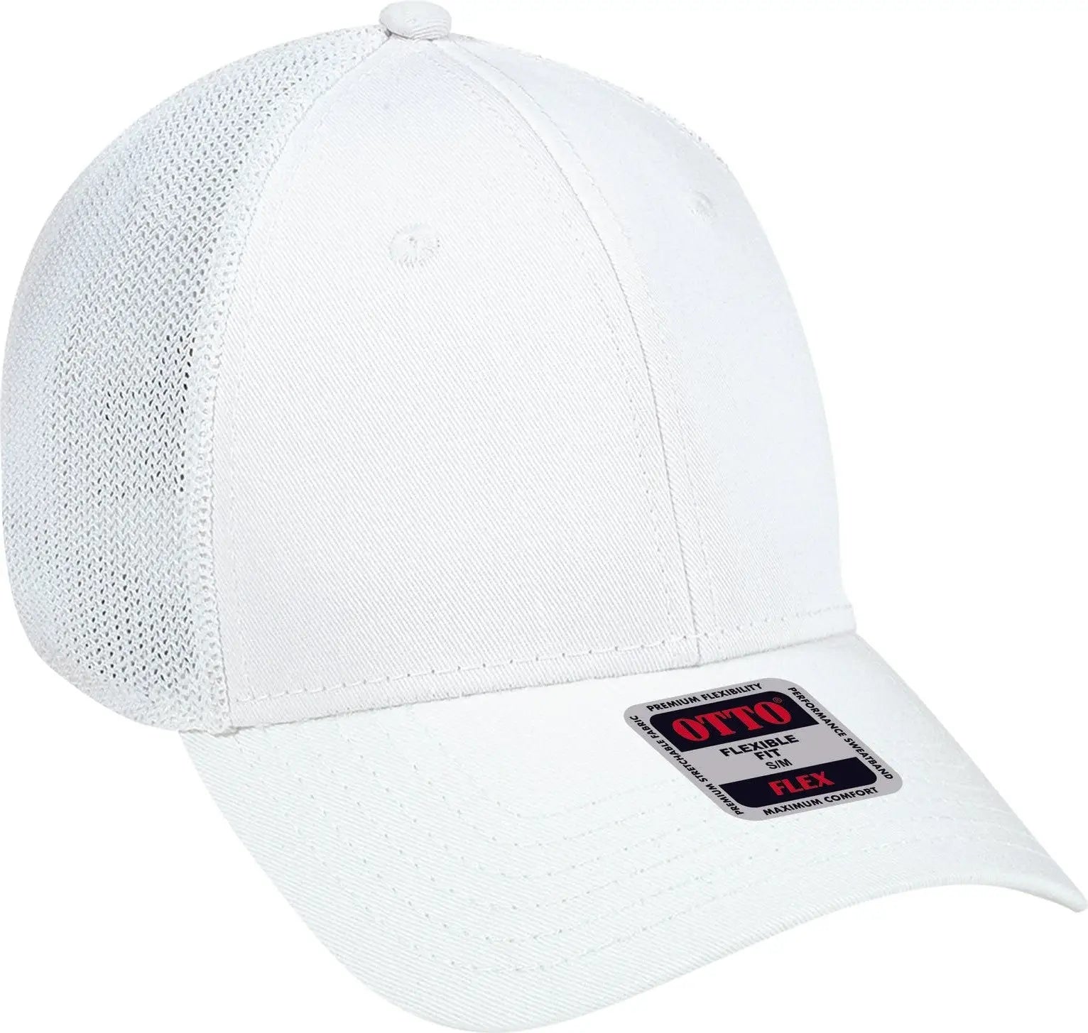 Otto 135-1230 ?Otto Flex’ Fitted 6 Panel Low Profile Mesh Back Trucker Cap - White