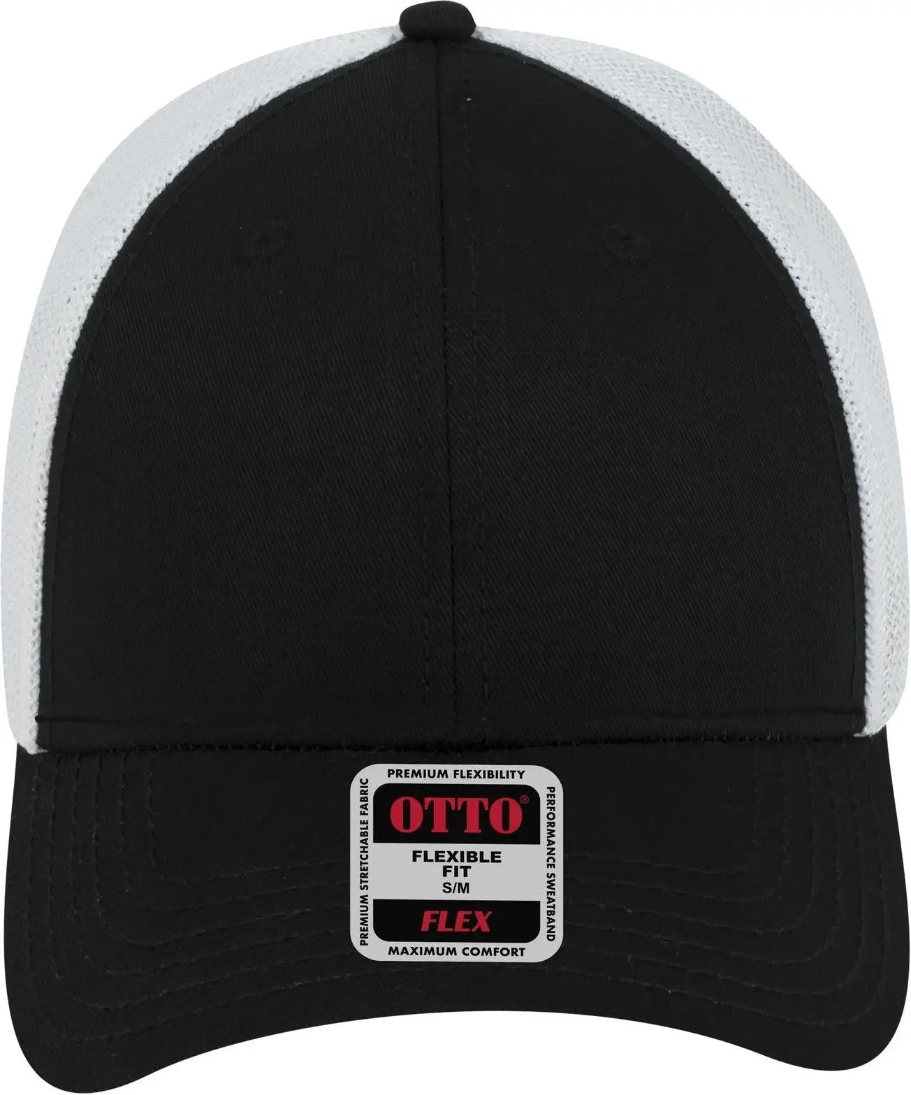 Otto 135-1230 ?Otto Flex’ Fitted 6 Panel Low Profile Mesh Back Trucker Cap - Blk/blk/wht