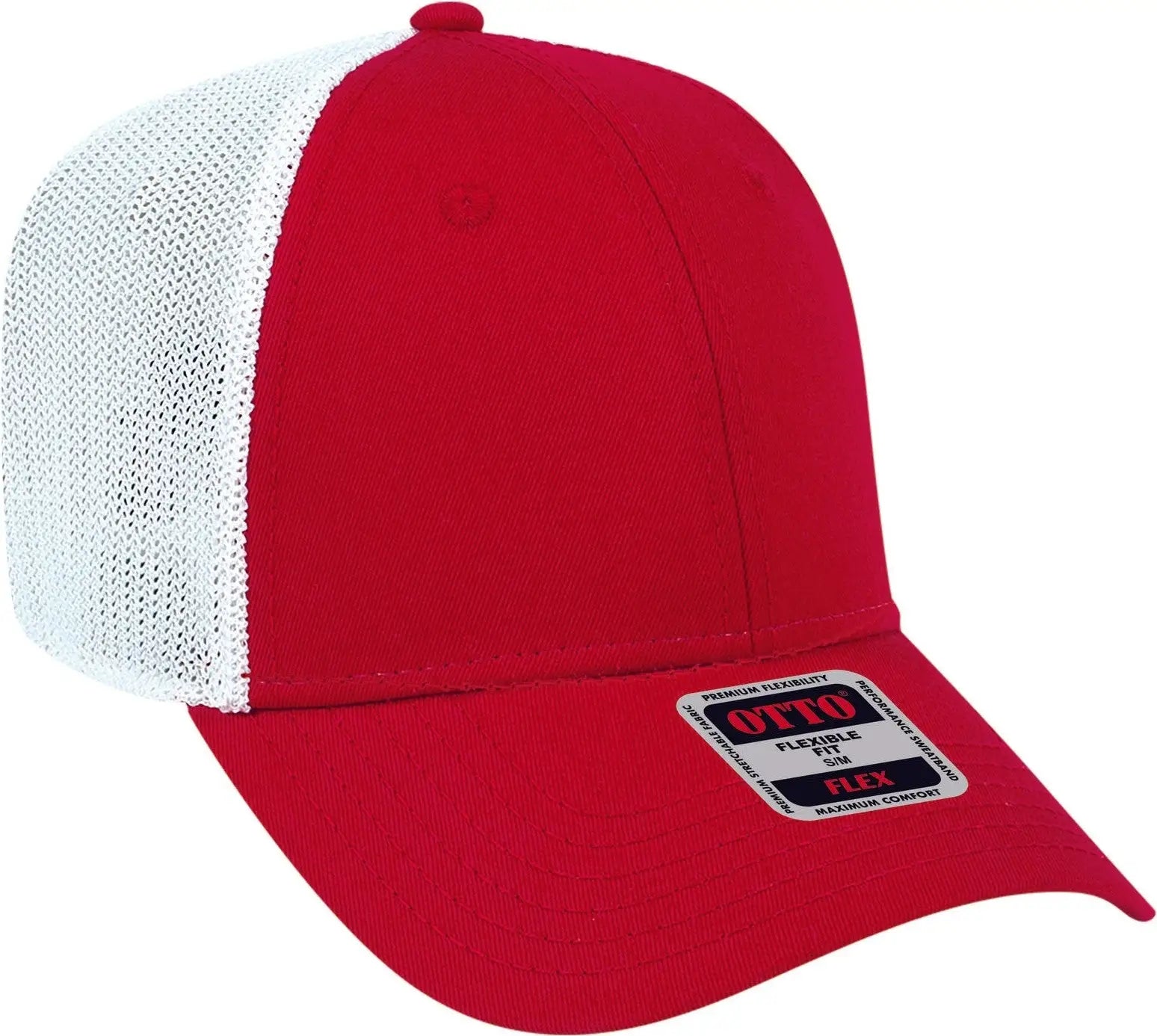 Otto 135-1230 ?Otto Flex’ Fitted 6 Panel Low Profile Mesh Back Trucker Cap - Red/red/wht