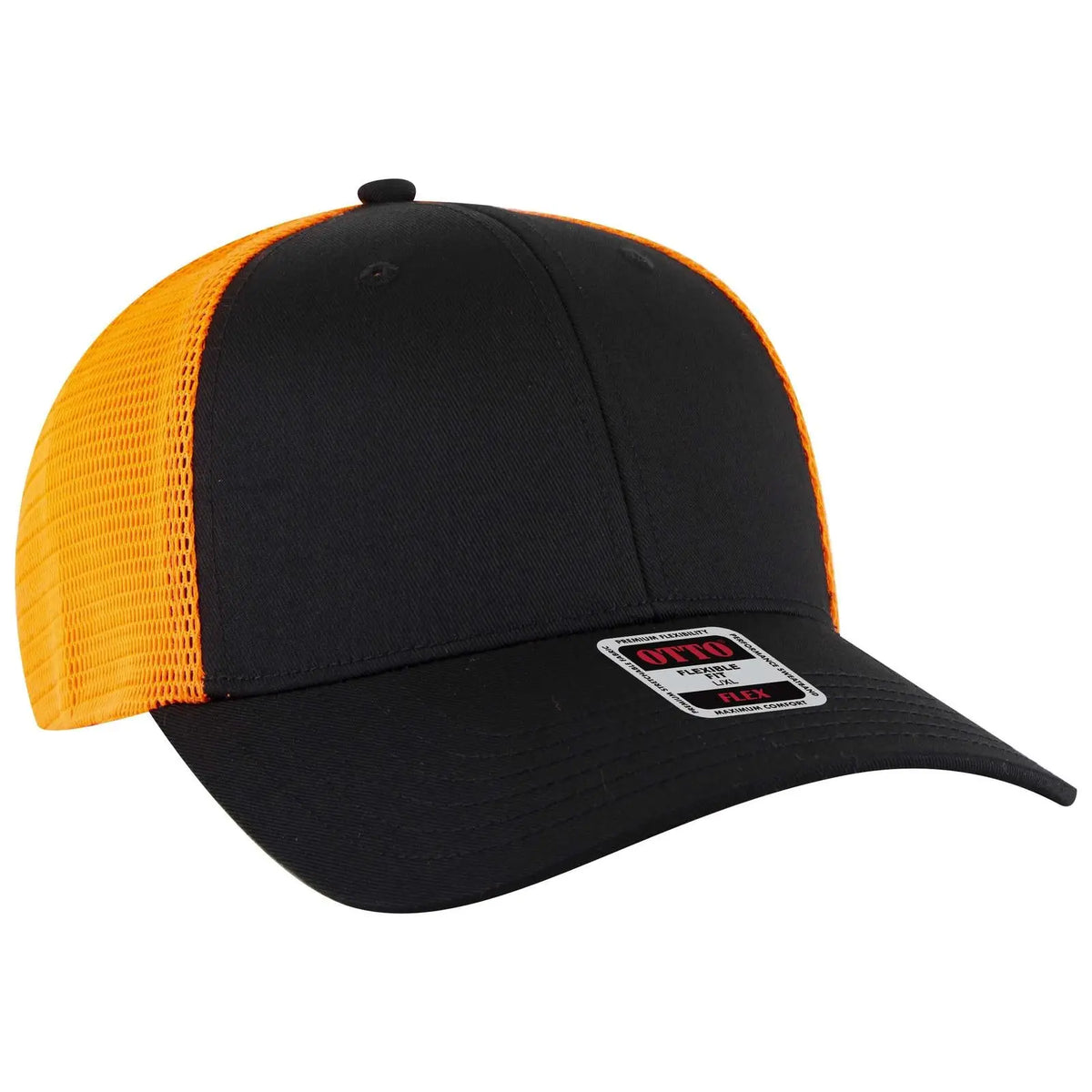 Otto 135-2 ?Otto Flex’ Fitted 6 Panel Low Profile Mesh Back Trucker Cap - Blk/blk/n Org