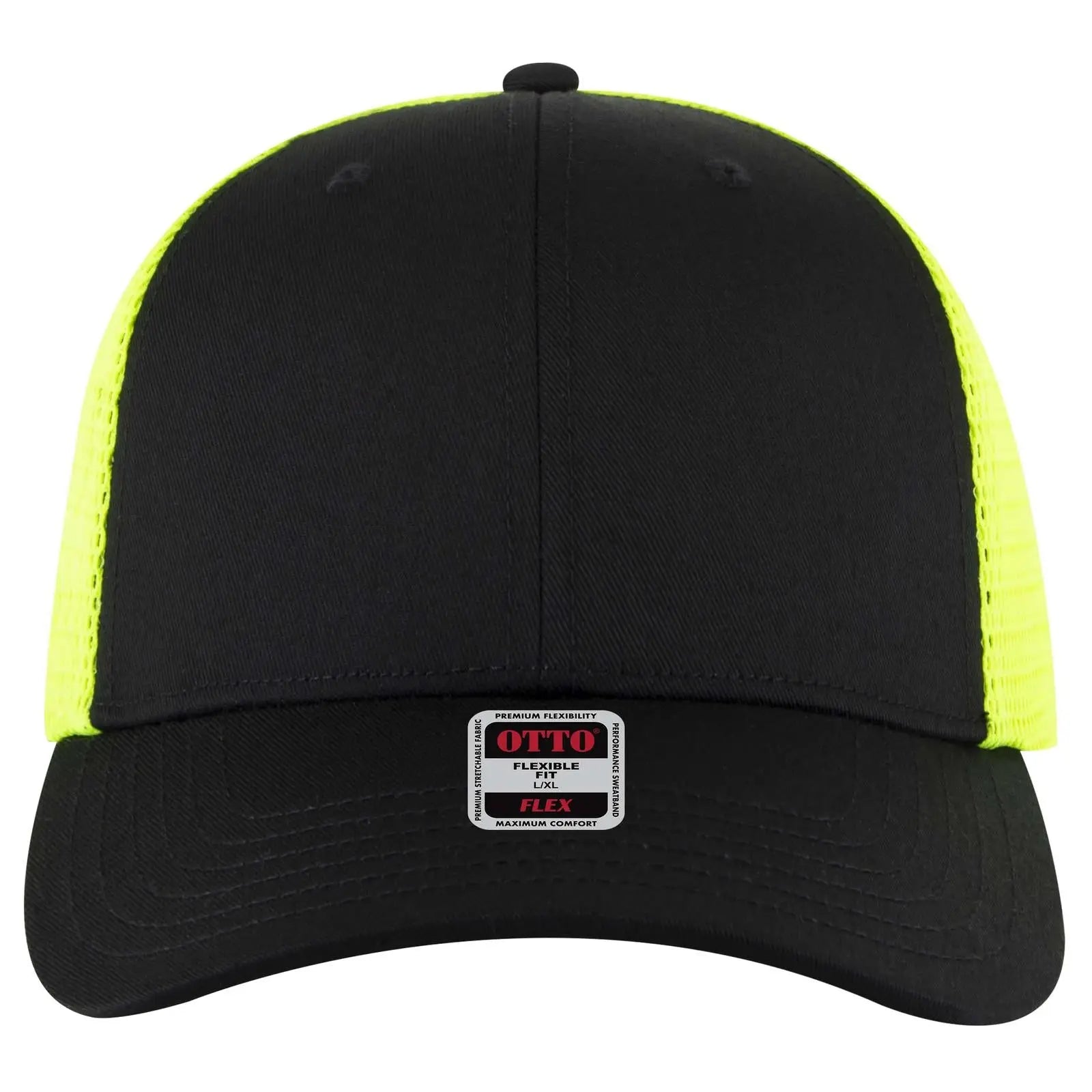 Otto 135-2 ?Otto Flex’ Fitted 6 Panel Low Profile Mesh Back Trucker Cap - Blk/blk/n.ylw