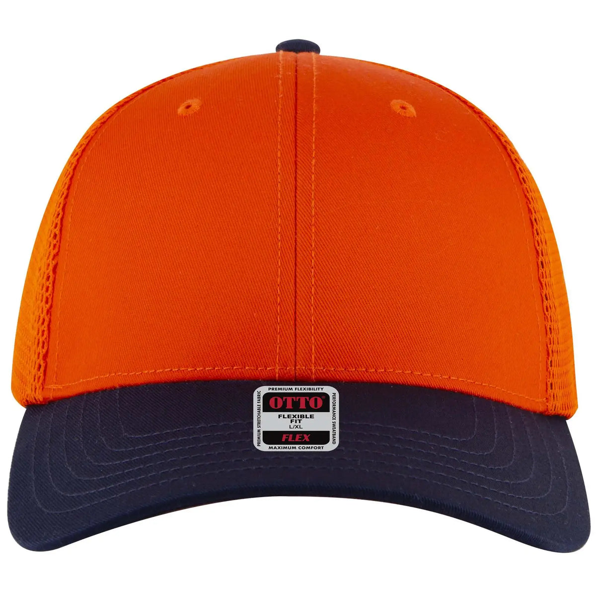 Otto 135-2 ?Otto Flex’ Fitted 6 Panel Low Profile Mesh Back Trucker Cap - Nvy/org/org