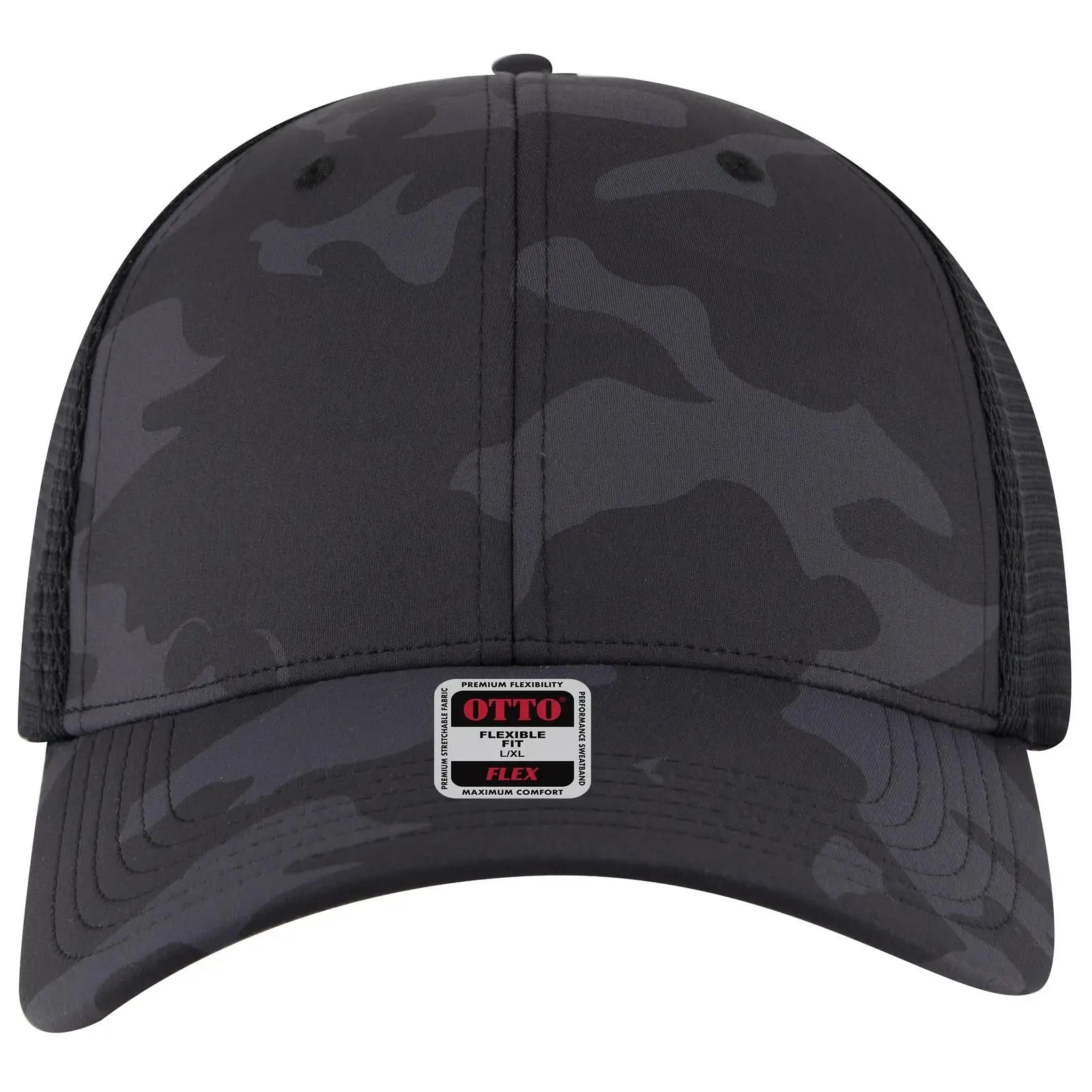Otto 135-2 ?Otto Flex’ Fitted 6 Panel Low Profile Mesh Back Trucker Cap - Ch. Gry/blk/blk