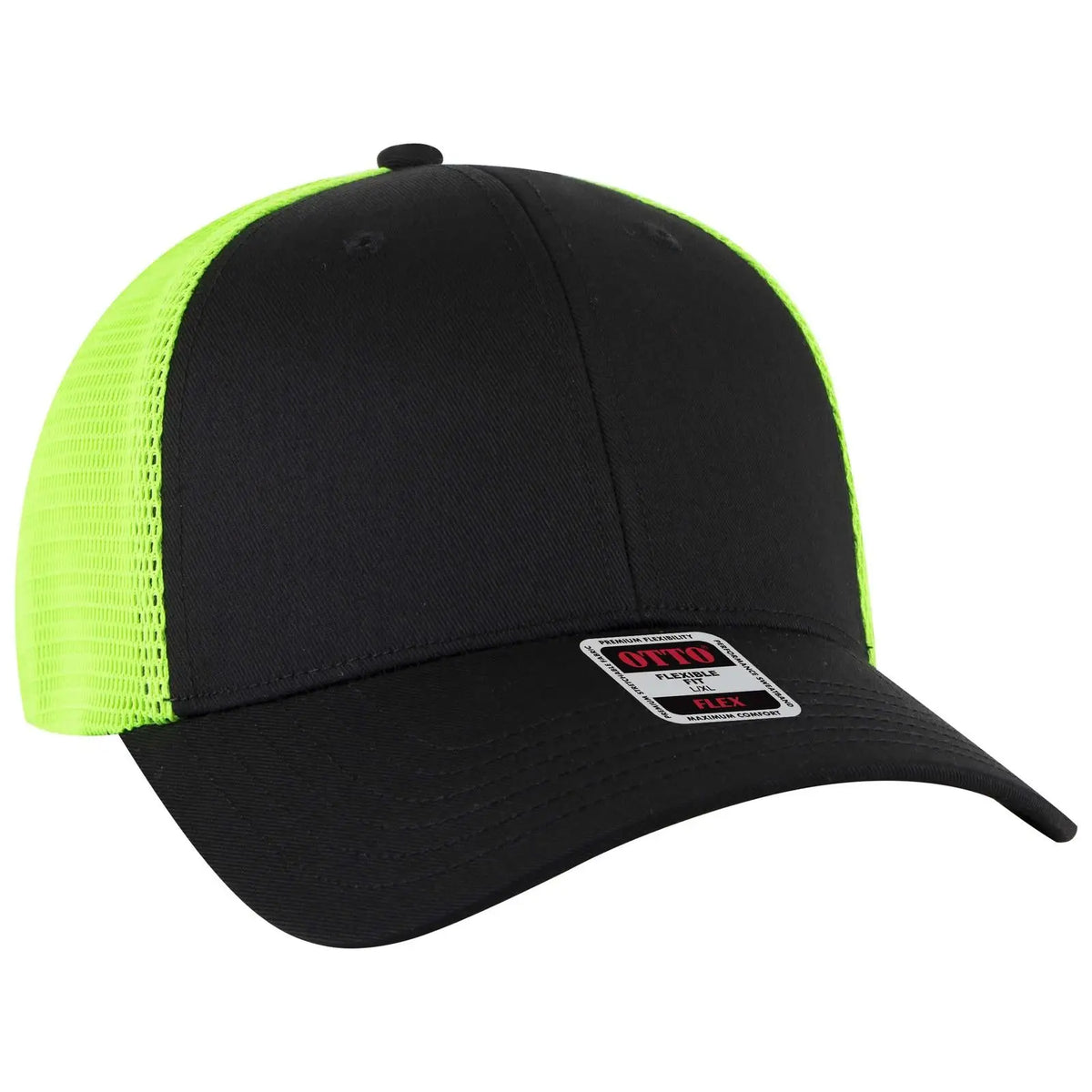 Otto 135-2 ?Otto Flex’ Fitted 6 Panel Low Profile Mesh Back Trucker Cap - Blk/blk/n.grn