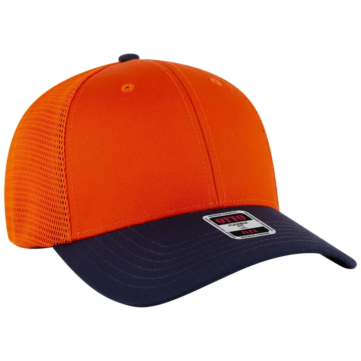Otto 135-2 ?Otto Flex’ Fitted 6 Panel Low Profile Mesh Back Trucker Cap - Nvy/org/org