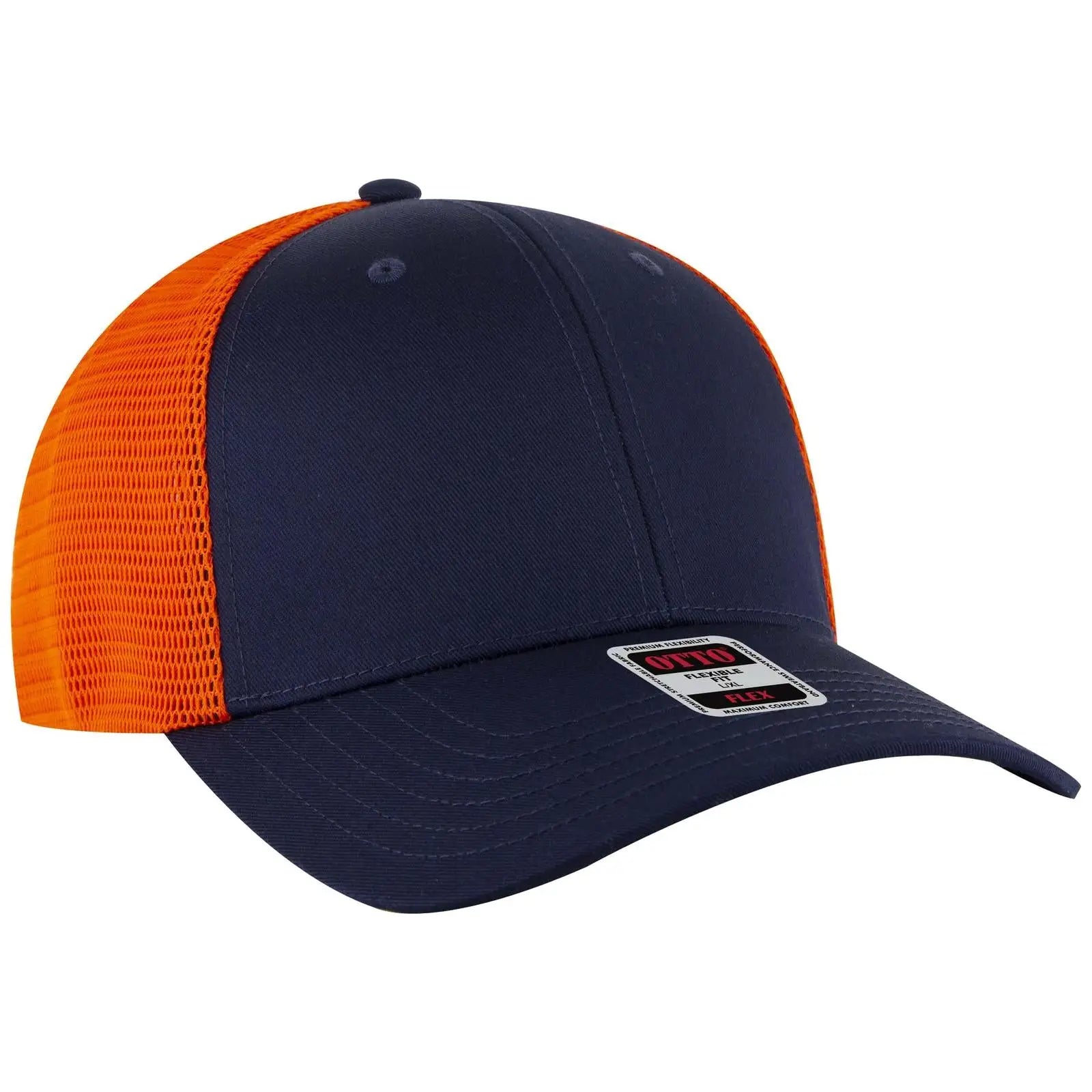 Otto 135-2 ?Otto Flex’ Fitted 6 Panel Low Profile Mesh Back Trucker Cap - Nvy/nvy/org