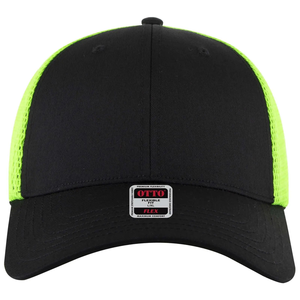 Otto 135-2 ?Otto Flex’ Fitted 6 Panel Low Profile Mesh Back Trucker Cap - Blk/blk/n.grn