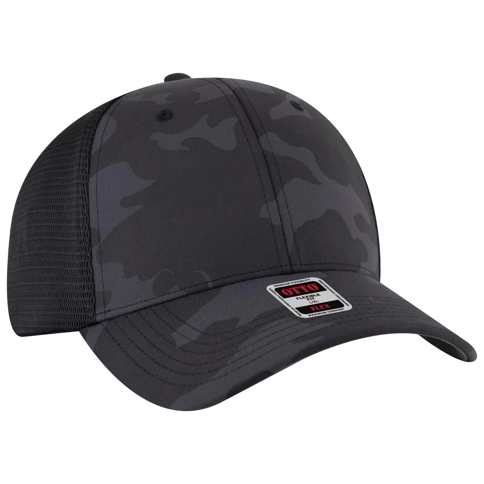 Otto 135-2 ?Otto Flex’ Fitted 6 Panel Low Profile Mesh Back Trucker Cap - Ch. Gry/blk/blk