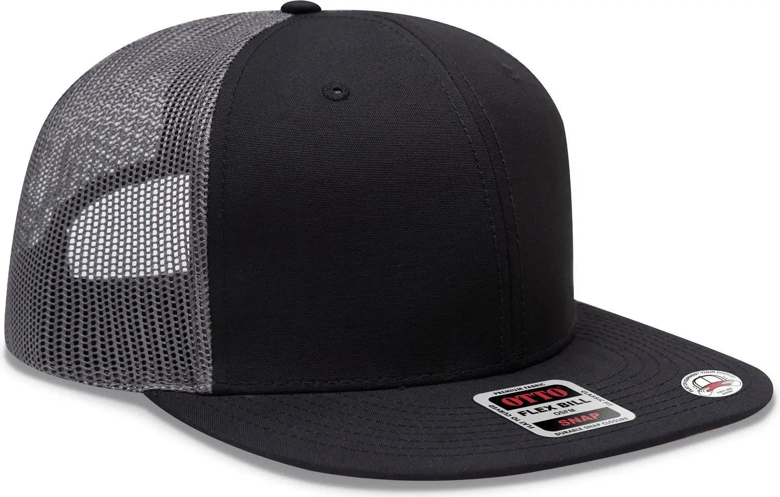Otto 141-1070 ?Otto Snap’ 6 Panel Pro Style Mesh Back Trucker Snapback Cap - Blk/blk/ch Gry - 1/2’’ - 7 5/8’’