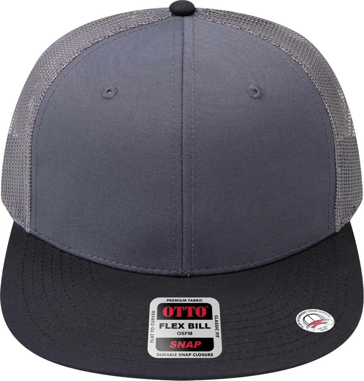 Otto 141-1070 ?Otto Snap’ 6 Panel Pro Style Mesh Back Trucker Snapback Cap - Blk/ch Gry/ch Gry - 1/2’’ - 7 5/8’’