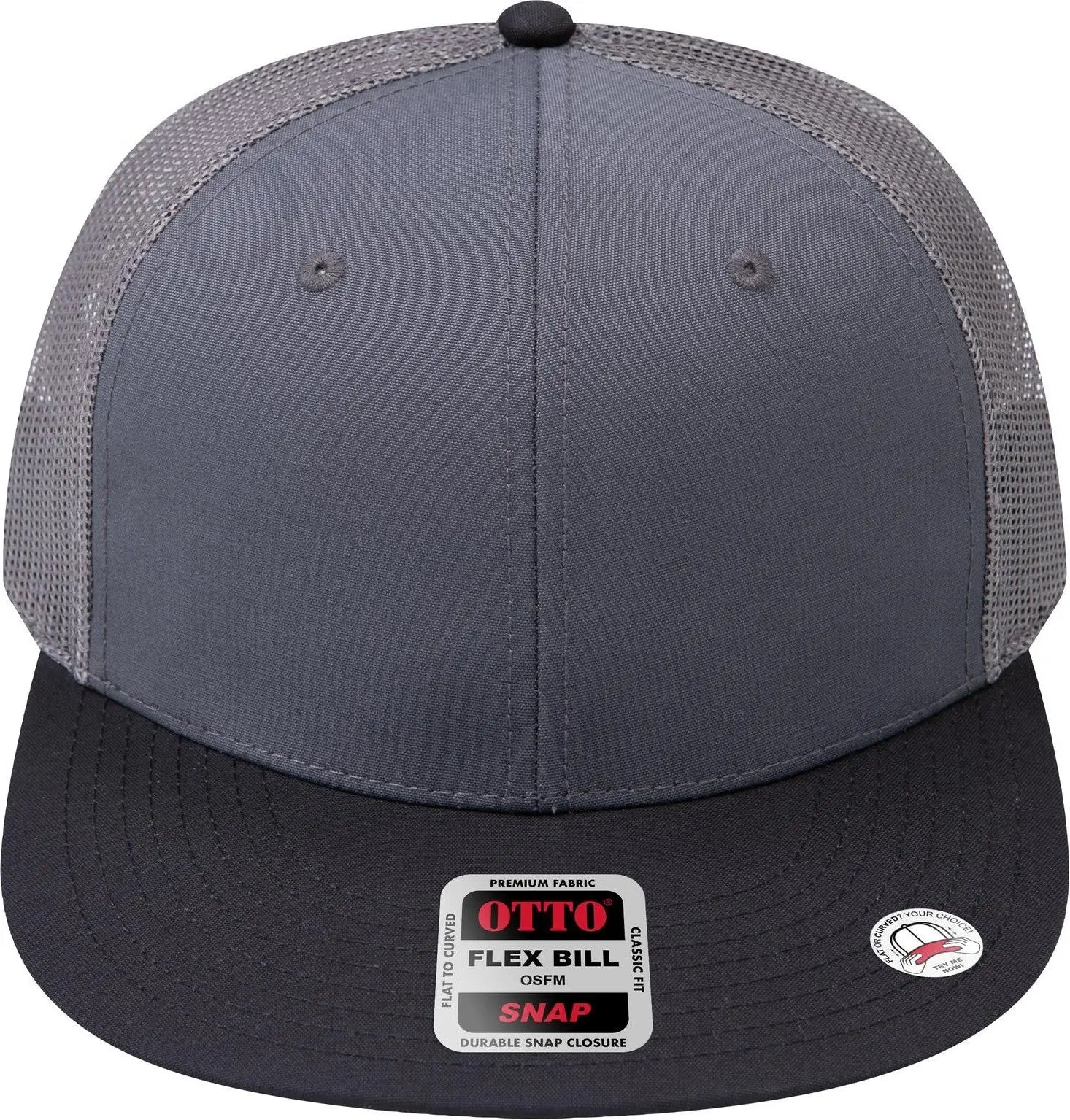 Otto 141-1070 ?Otto Snap’ 6 Panel Pro Style Mesh Back Trucker Snapback Cap - Blk/ch Gry/ch Gry - 1/2’’ - 7 5/8’’