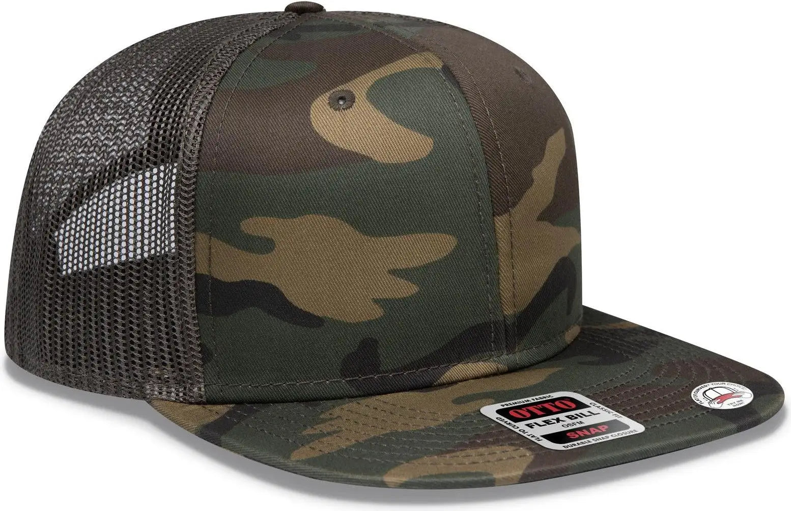 Otto 141-1070 ?Otto Snap’ 6 Panel Pro Style Mesh Back Trucker Snapback Cap - Dk.grn/brn/dk.ol.grn - 1/2’’ - 7 5/8’’