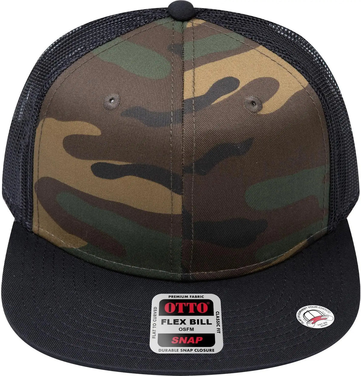 Otto 141-1070 ?Otto Snap’ 6 Panel Pro Style Mesh Back Trucker Snapback Cap - Dk.grn/brn/blk - 1/2’’ - 7 5/8’’