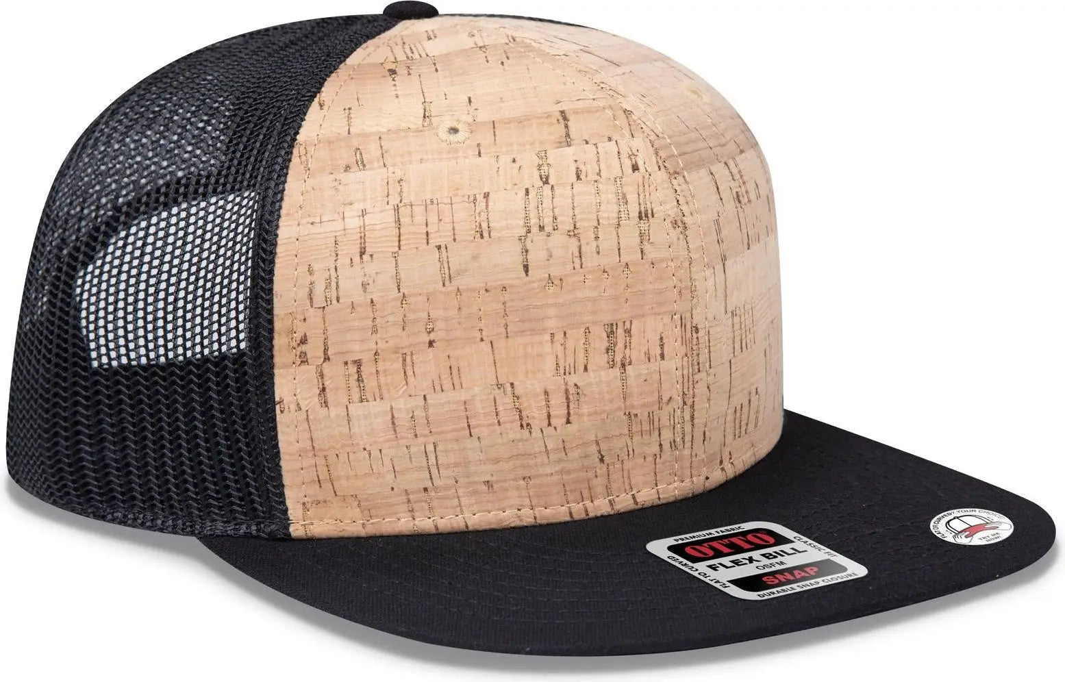 Otto 141-1070 ?Otto Snap’ 6 Panel Pro Style Mesh Back Trucker Snapback Cap - Blk/cork/blk - 1/2’’ - 7 5/8’’