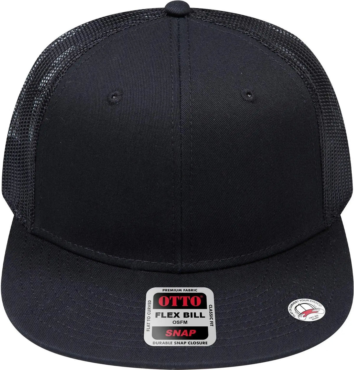 Otto 141-1070 ?Otto Snap’ 6 Panel Pro Style Mesh Back Trucker Snapback Cap - Black - 1/2’’ - 7 5/8’’