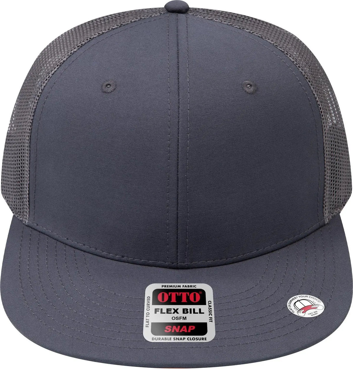 Otto 141-1070 ?Otto Snap’ 6 Panel Pro Style Mesh Back Trucker Snapback Cap - Ch Gry - 1/2’’ - 7 5/8’’