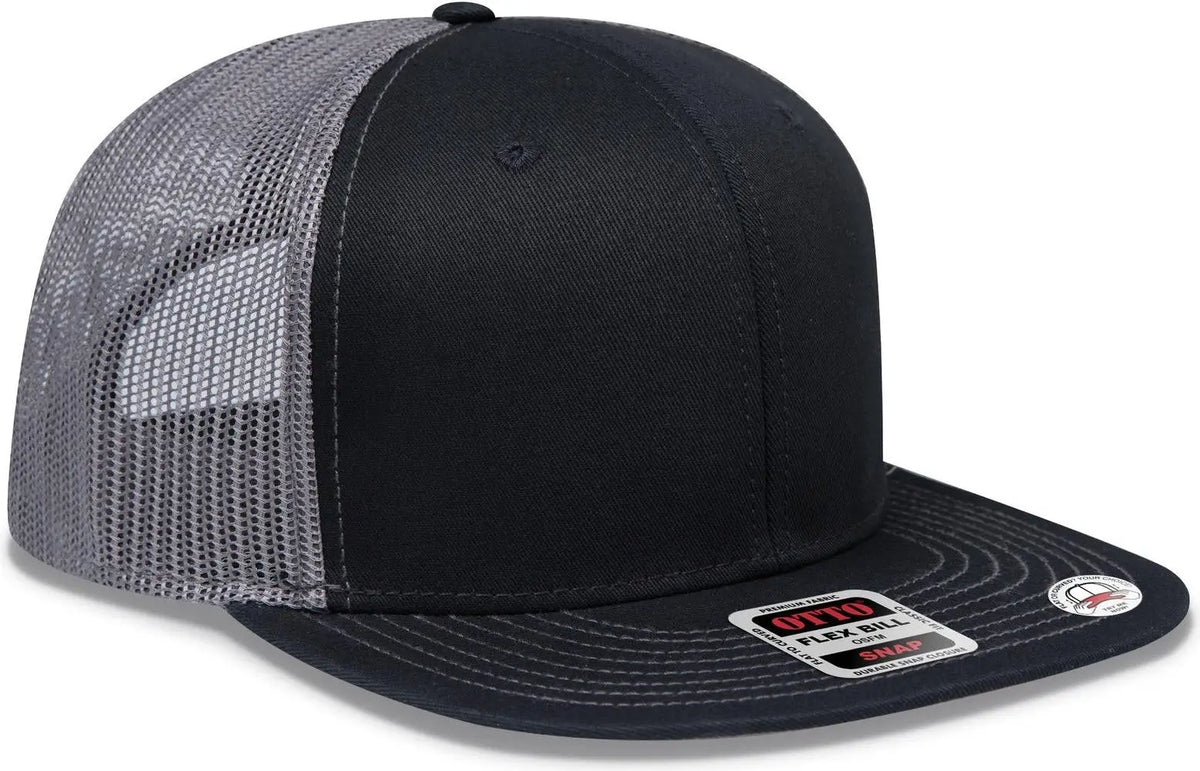 Otto 141-1070 ?Otto Snap’ 6 Panel Pro Style Mesh Back Trucker Snapback Cap - Blk/blk/ch.gry - 1/2’’ - 7 5/8’’