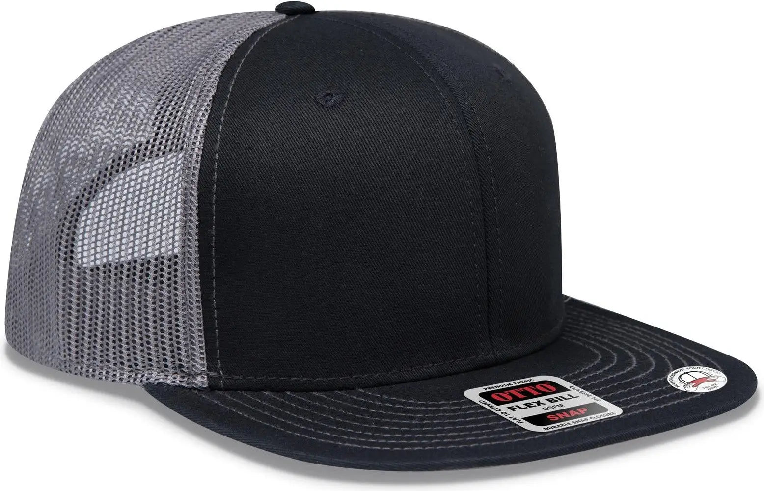 Otto 141-1070 ?Otto Snap’ 6 Panel Pro Style Mesh Back Trucker Snapback Cap - Blk/blk/ch.gry - 1/2’’ - 7 5/8’’