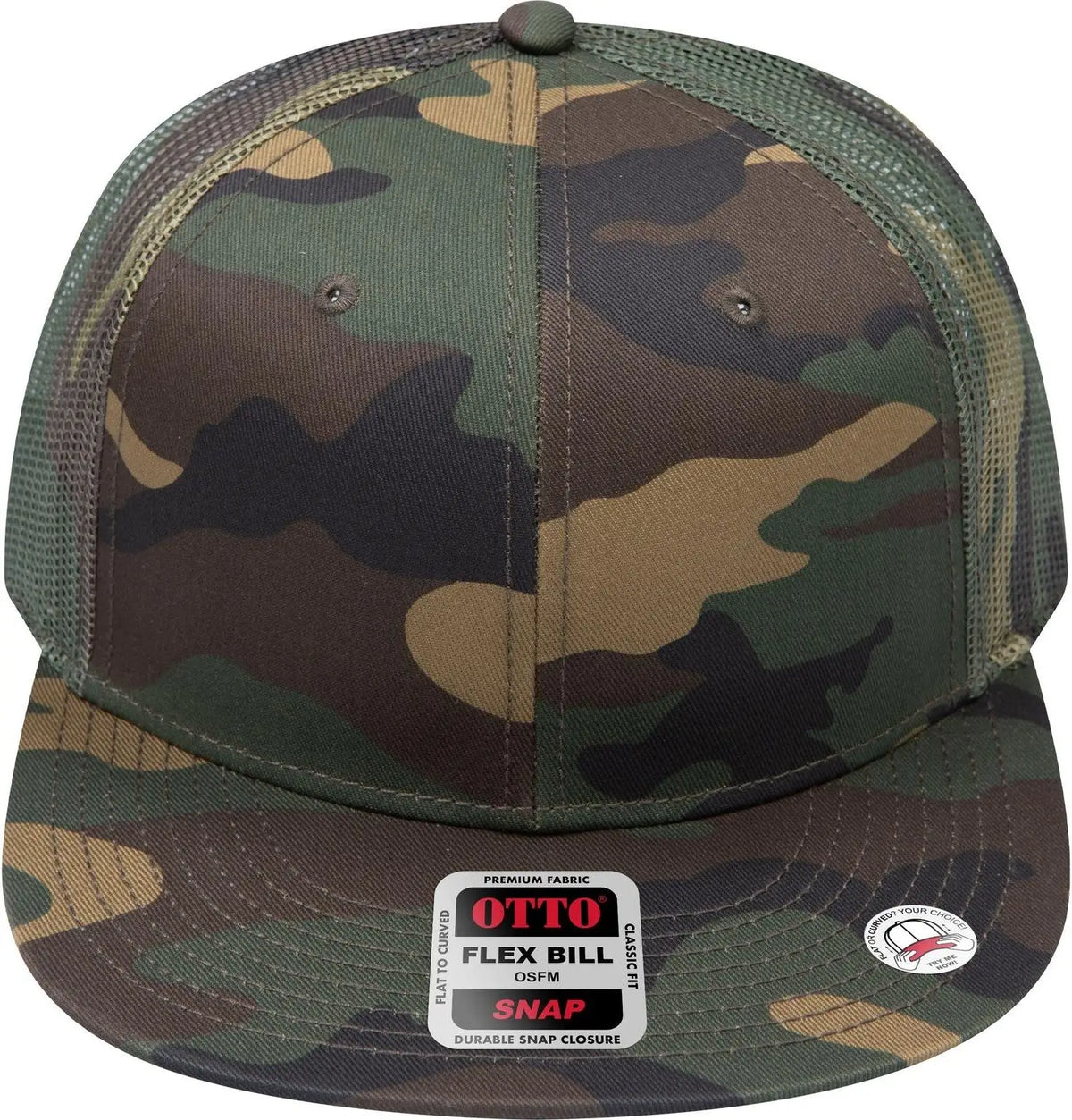 Otto 141-1070 ?Otto Snap’ 6 Panel Pro Style Mesh Back Trucker Snapback Cap - Dk.grn/brn - 1/2’’ - 7 5/8’’