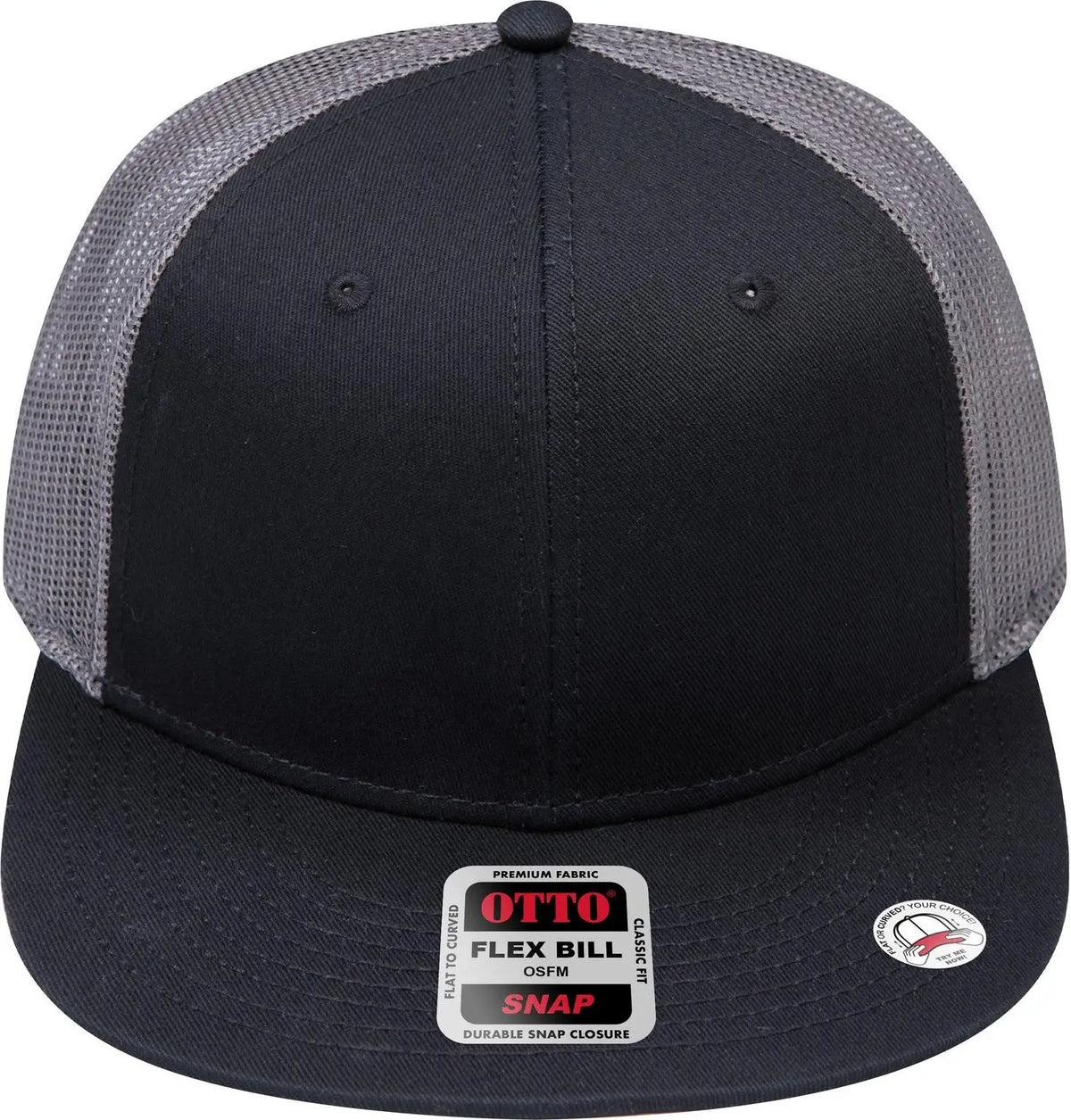 Otto 141-1070 ?Otto Snap’ 6 Panel Pro Style Mesh Back Trucker Snapback Cap - Blk/blk/ch.gry - 1/2’’ - 7 5/8’’