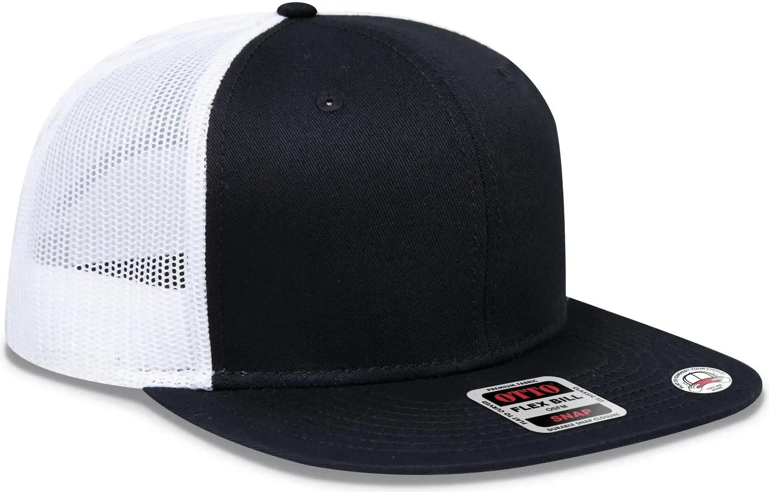 Otto 141-1070 ?Otto Snap’ 6 Panel Pro Style Mesh Back Trucker Snapback Cap - Blk/blk/wht - 1/2’’ - 7 5/8’’