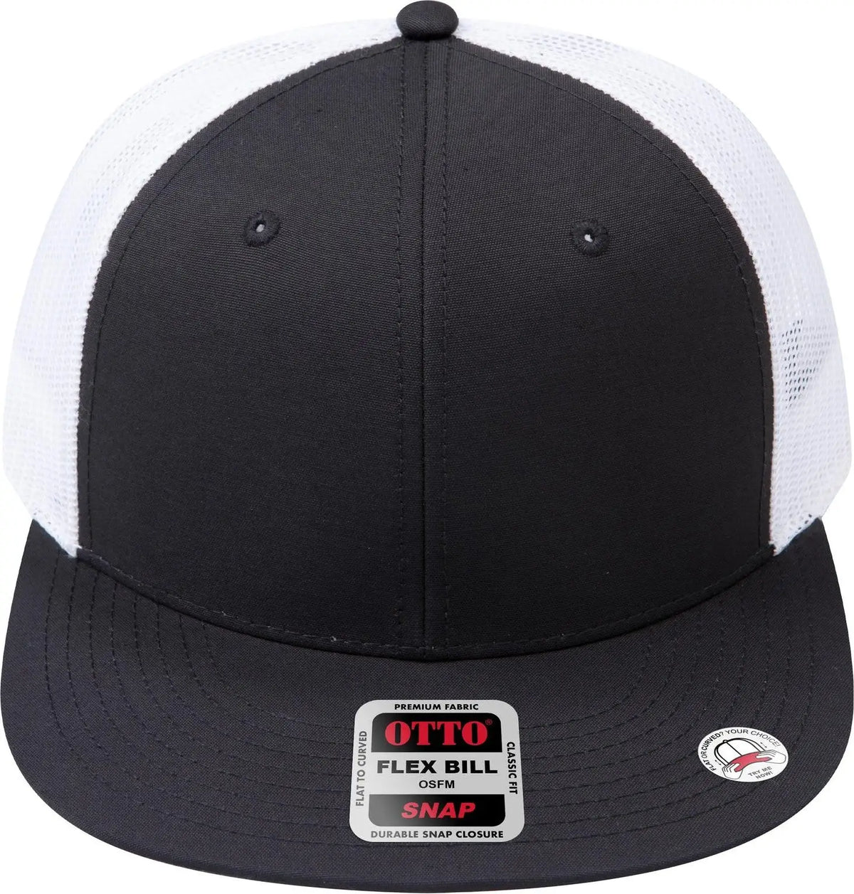 Otto 141-1070 ?Otto Snap’ 6 Panel Pro Style Mesh Back Trucker Snapback Cap - Blk/blk/wht - 1/2’’ - 7 5/8’’
