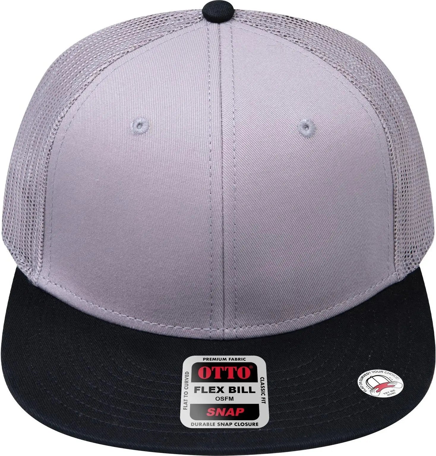 Otto 141-1070 ?Otto Snap’ 6 Panel Pro Style Mesh Back Trucker Snapback Cap - Blk/gry/gry - 1/2’’ - 7 5/8’’