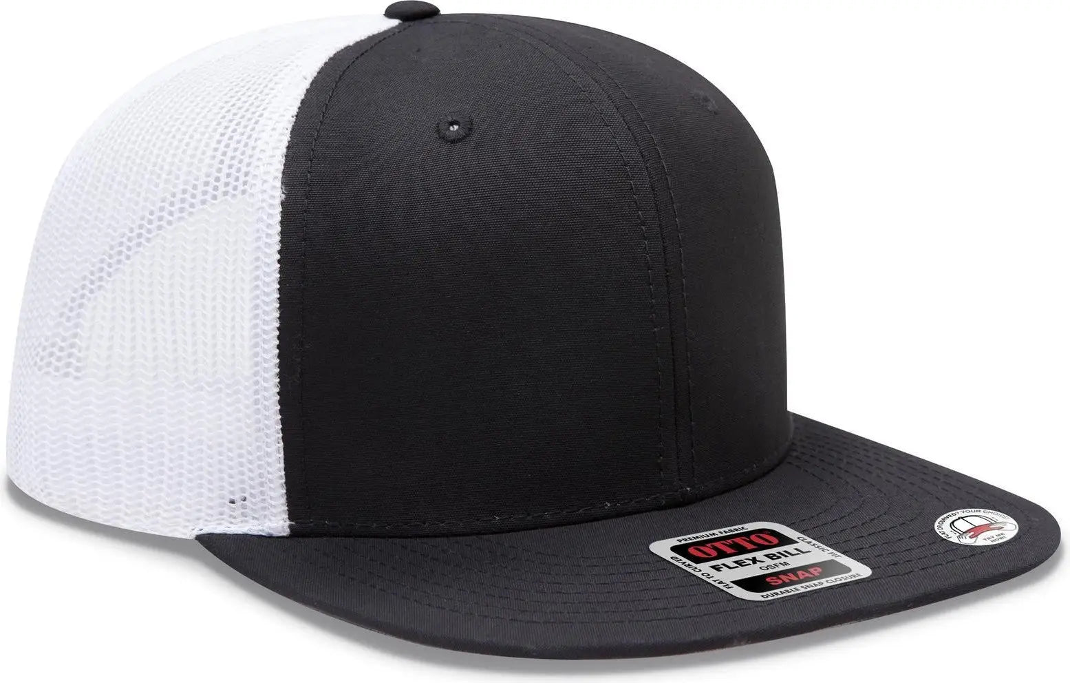 Otto 141-1070 ?Otto Snap’ 6 Panel Pro Style Mesh Back Trucker Snapback Cap - Blk/blk/wht - 1/2’’ - 7 5/8’’