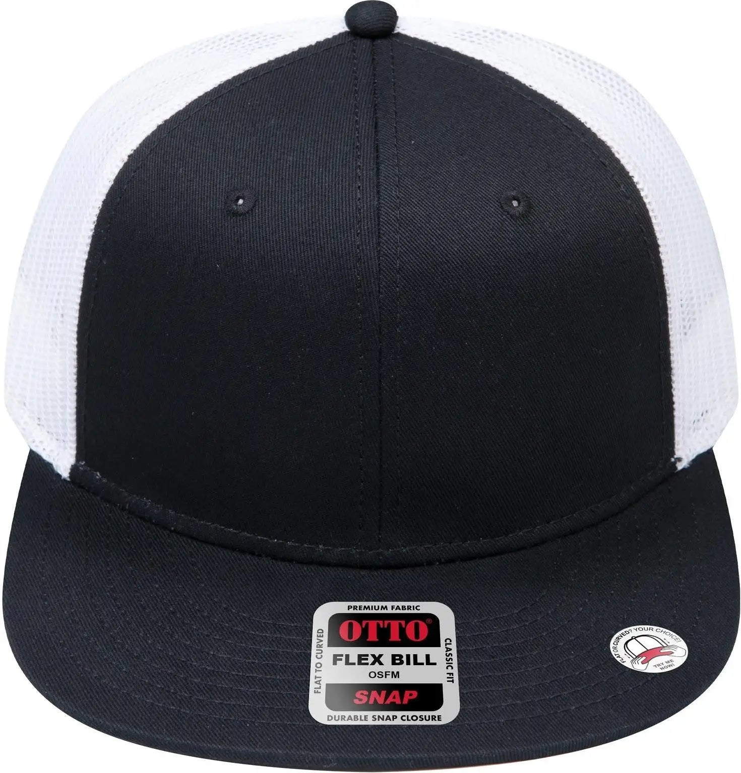 Otto 141-1070 ?Otto Snap’ 6 Panel Pro Style Mesh Back Trucker Snapback Cap - Blk/blk/wht - 1/2’’ - 7 5/8’’