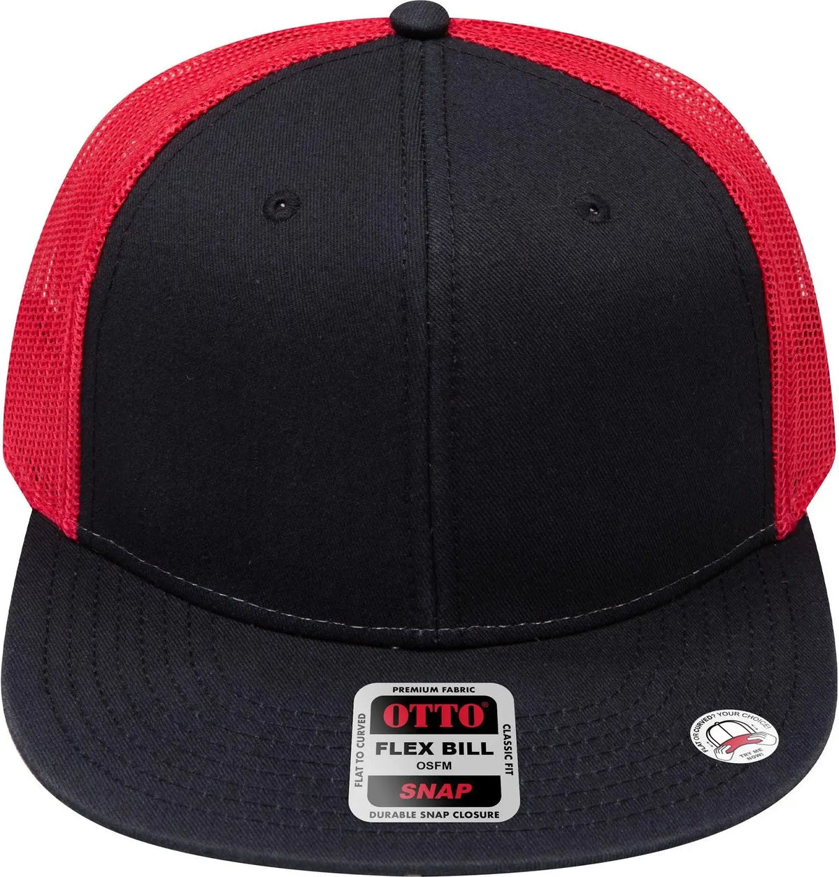 Otto 141-1070 ?Otto Snap’ 6 Panel Pro Style Mesh Back Trucker Snapback Cap - Blk/blk/red - 1/2’’ - 7 5/8’’
