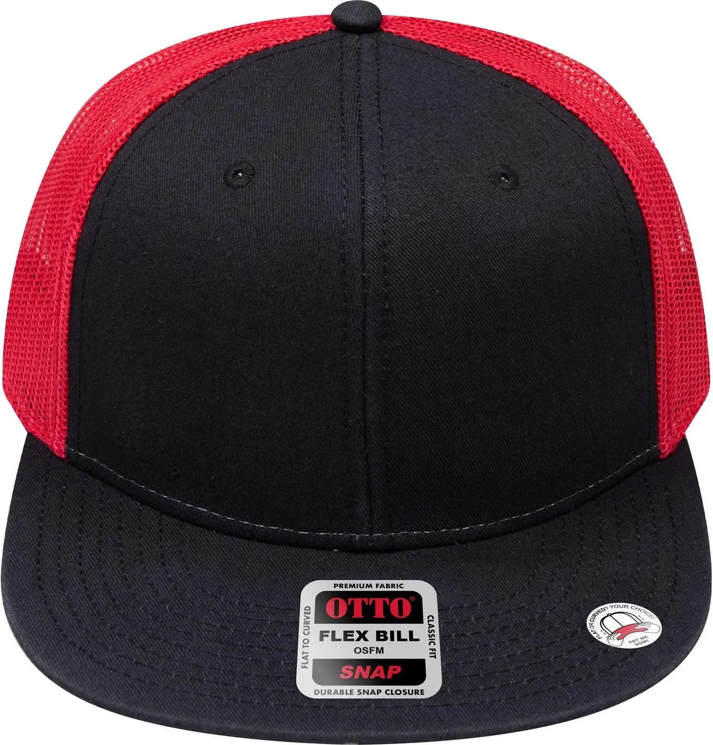Otto 141-1070 ?Otto Snap’ 6 Panel Pro Style Mesh Back Trucker Snapback Cap - Blk/blk/red - 1/2’’ - 7 5/8’’