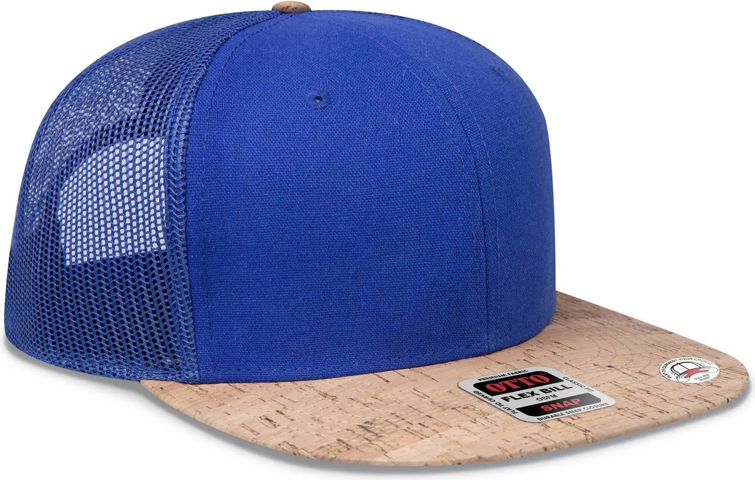 Otto 141-1070 ?Otto Snap’ 6 Panel Pro Style Mesh Back Trucker Snapback Cap - Cork/ryl - 1/2’’ - 7 5/8’’