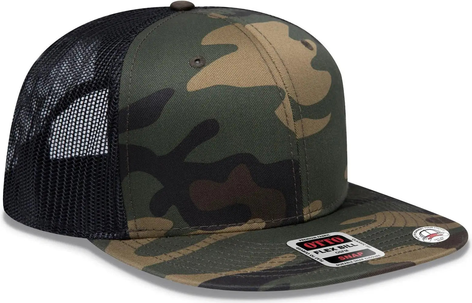 Otto 141-1070 ?Otto Snap’ 6 Panel Pro Style Mesh Back Trucker Snapback Cap - Dk.grn/brn/blk - 1/2’’ - 7 5/8’’