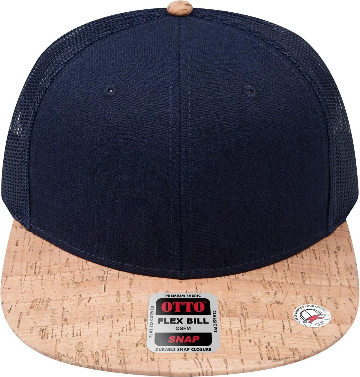 Otto 141-1070 ?Otto Snap’ 6 Panel Pro Style Mesh Back Trucker Snapback Cap - Cork/nvy - 1/2’’ - 7 5/8’’