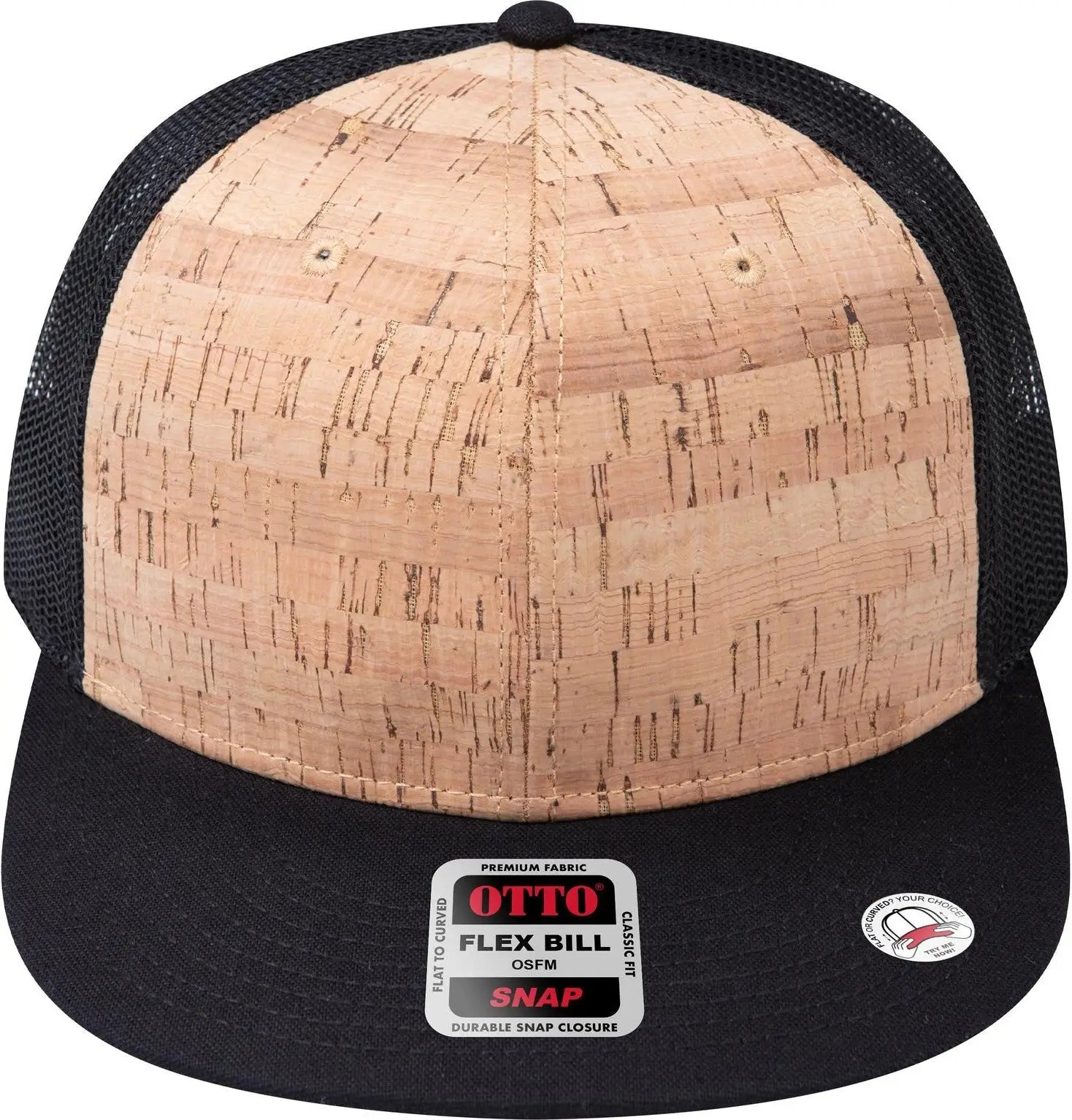Otto 141-1070 ?Otto Snap’ 6 Panel Pro Style Mesh Back Trucker Snapback Cap - Blk/cork/blk - 1/2’’ - 7 5/8’’