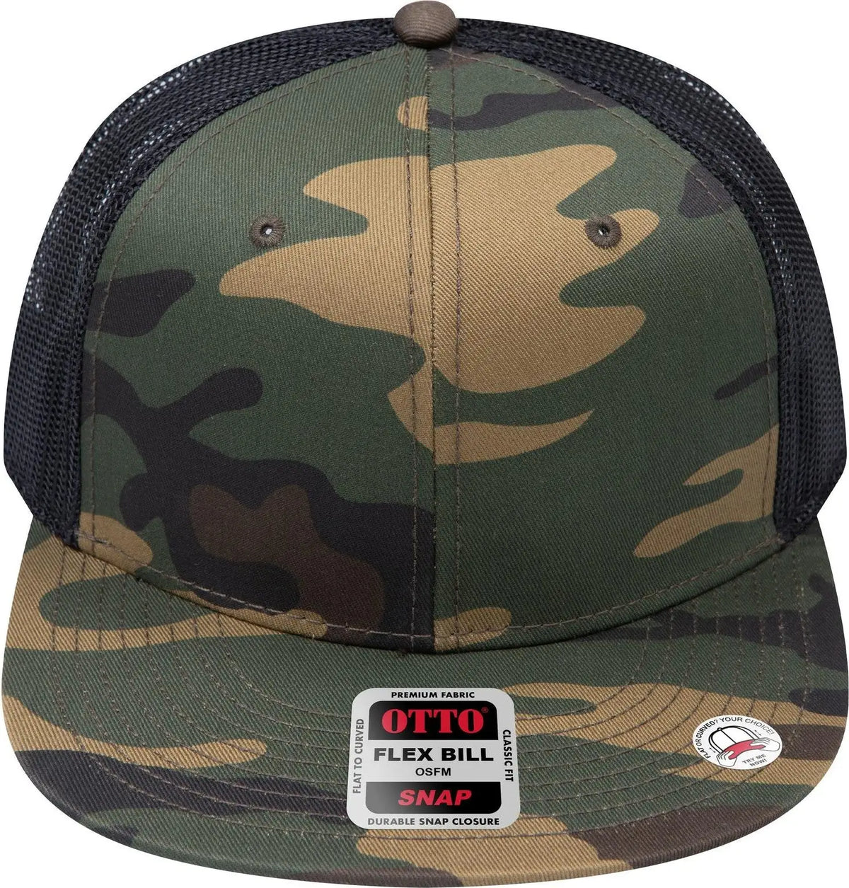 Otto 141-1070 ?Otto Snap’ 6 Panel Pro Style Mesh Back Trucker Snapback Cap - Dk.grn/brn/blk - 1/2’’ - 7 5/8’’