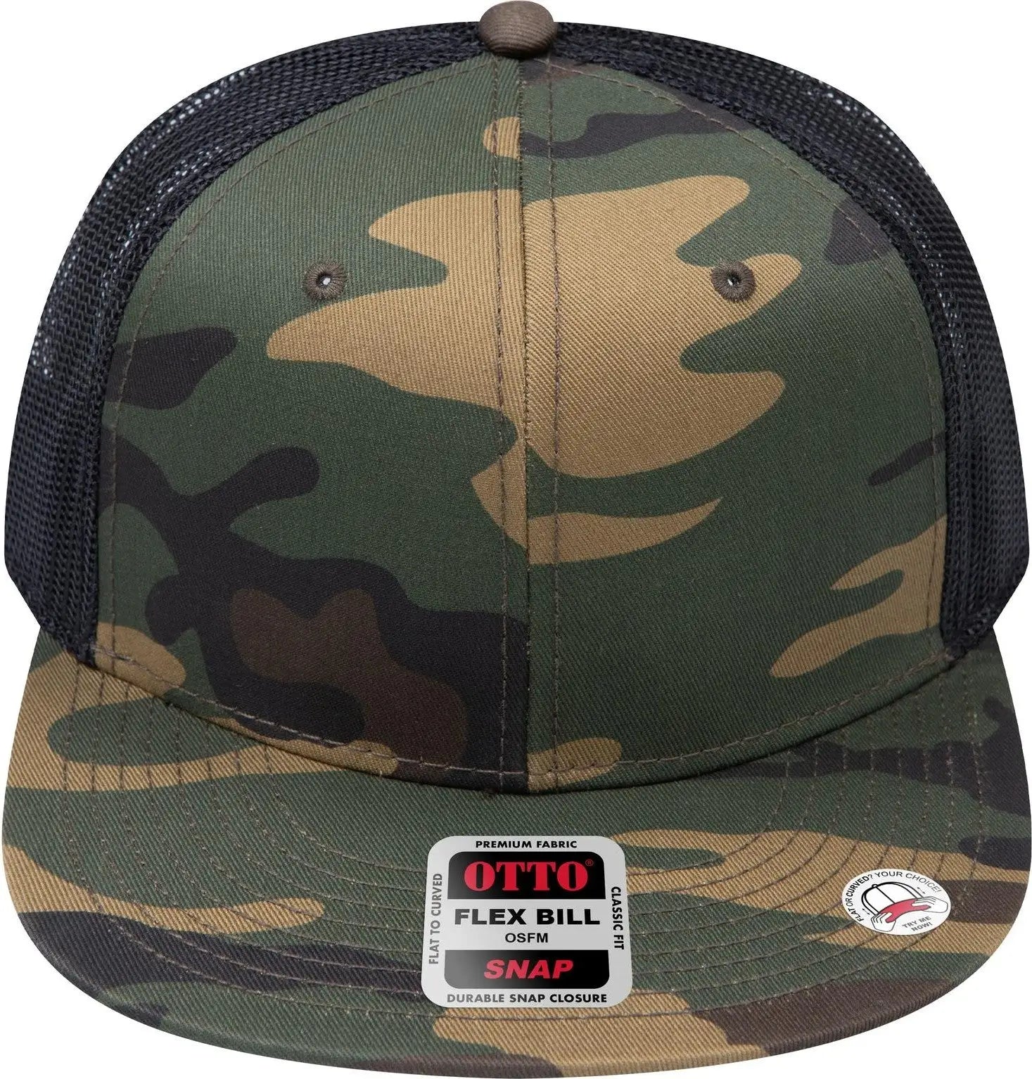 Otto 141-1070 ?Otto Snap’ 6 Panel Pro Style Mesh Back Trucker Snapback Cap - Dk.grn/brn/blk - 1/2’’ - 7 5/8’’