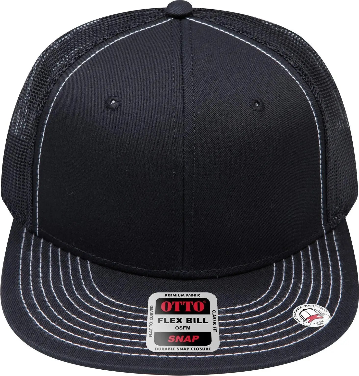 Otto 141-1070 ?Otto Snap’ 6 Panel Pro Style Mesh Back Trucker Snapback Cap - Black - 1/2’’ - 7 5/8’’