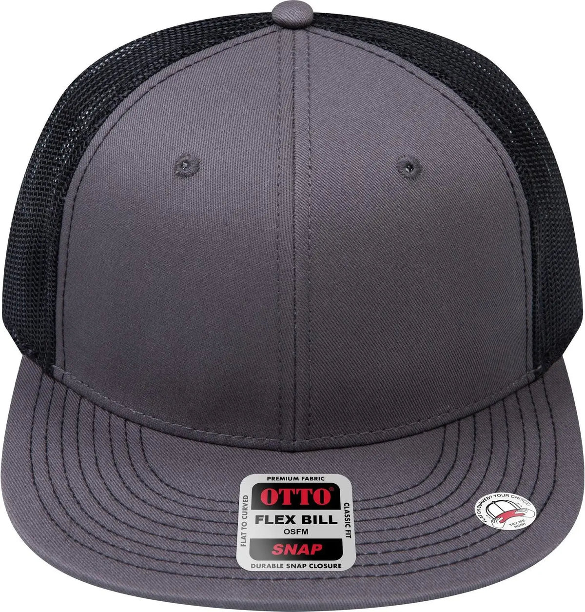 Otto 141-1070 ?Otto Snap’ 6 Panel Pro Style Mesh Back Trucker Snapback Cap - Ch.gry/ch.gry/blk - 1/2’’ - 7 5/8’’