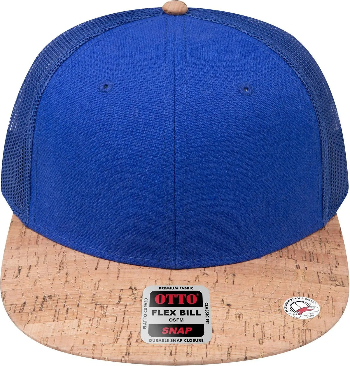 Otto 141-1070 ?Otto Snap’ 6 Panel Pro Style Mesh Back Trucker Snapback Cap - Cork/ryl - 1/2’’ - 7 5/8’’