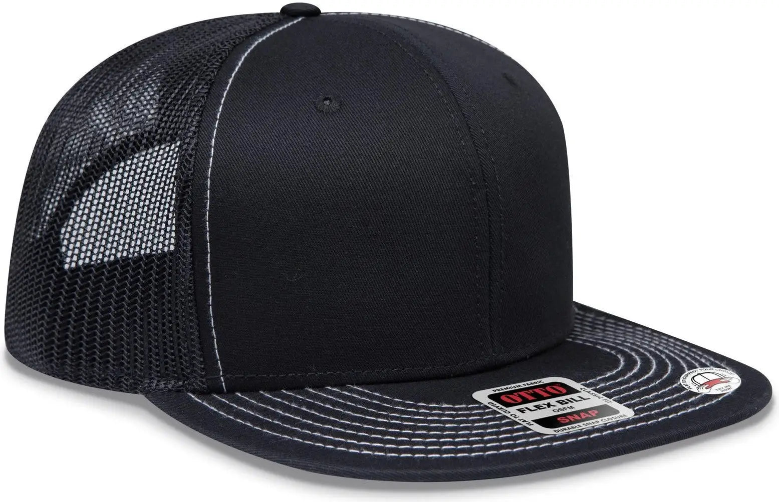 Otto 141-1070 ?Otto Snap’ 6 Panel Pro Style Mesh Back Trucker Snapback Cap - Black - 1/2’’ - 7 5/8’’