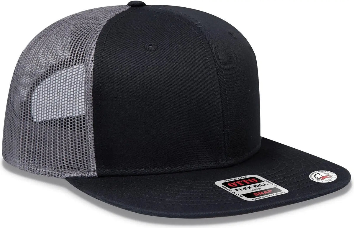 Otto 141-1070 ?Otto Snap’ 6 Panel Pro Style Mesh Back Trucker Snapback Cap - Blk/blk/ch.gry - 1/2’’ - 7 5/8’’