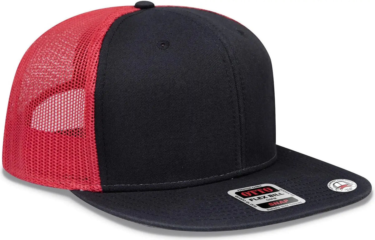 Otto 141-1070 ?Otto Snap’ 6 Panel Pro Style Mesh Back Trucker Snapback Cap - Blk/blk/red - 1/2’’ - 7 5/8’’