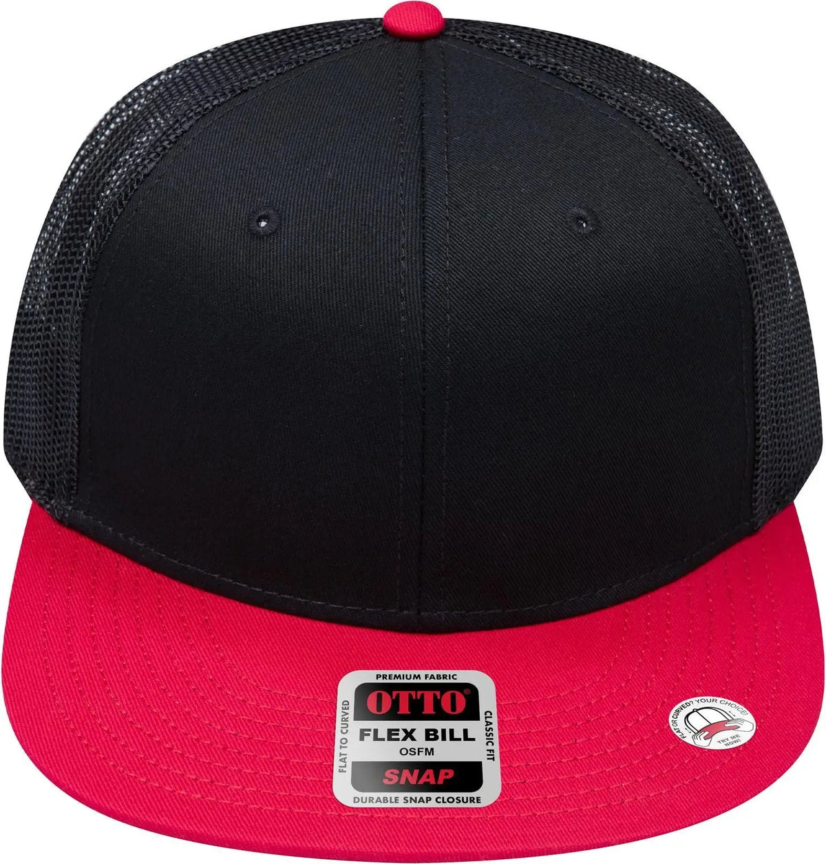 Otto 141-1070 ?Otto Snap’ 6 Panel Pro Style Mesh Back Trucker Snapback Cap - Red/blk/blk - 1/2’’ - 7 5/8’’