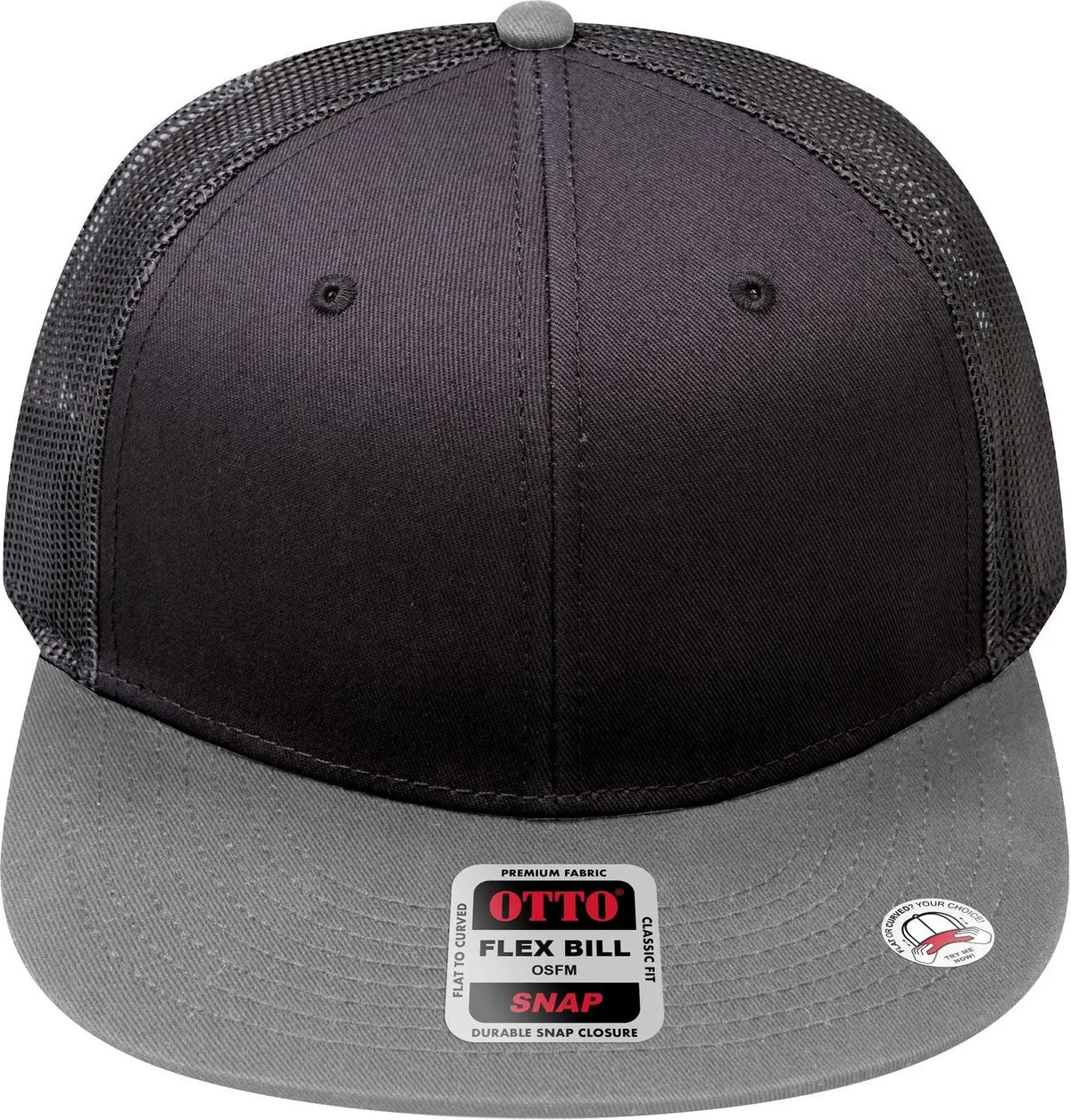 Otto 141-1070 ?Otto Snap’ 6 Panel Pro Style Mesh Back Trucker Snapback Cap - Gry/blk/blk - 1/2’’ - 7 5/8’’