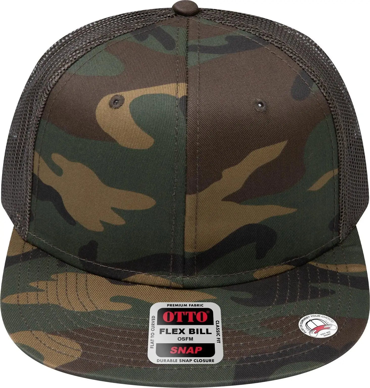 Otto 141-1070 ?Otto Snap’ 6 Panel Pro Style Mesh Back Trucker Snapback Cap - Dk.grn/brn/dk.ol.grn - 1/2’’ - 7 5/8’’