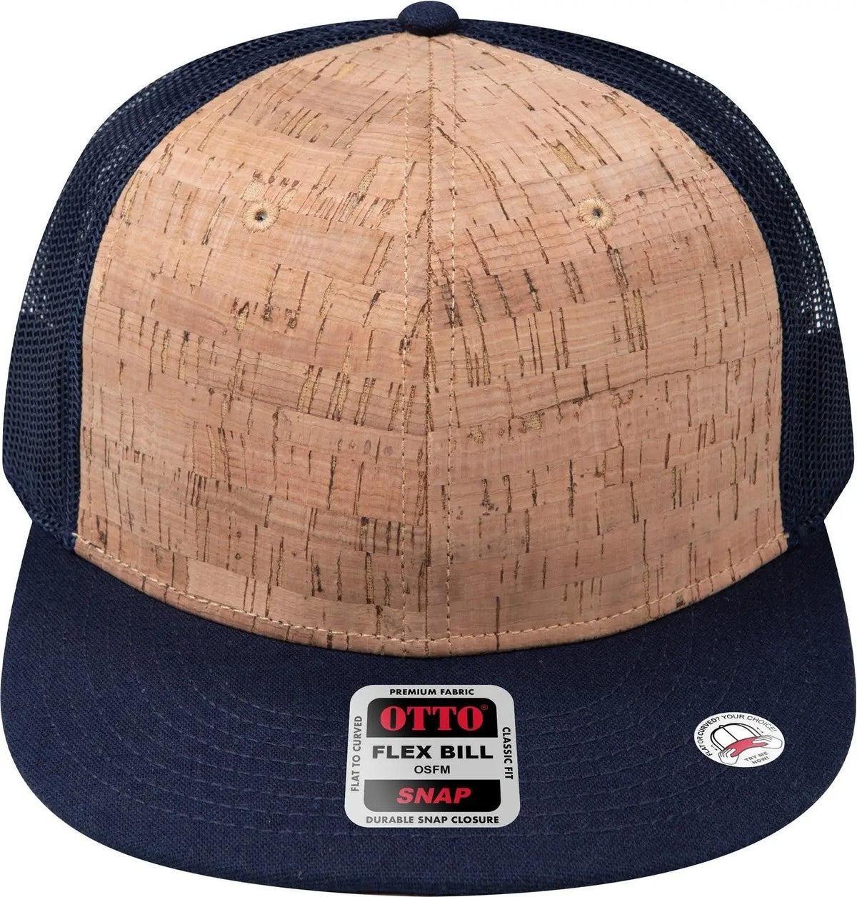 Otto 141-1070 ?Otto Snap’ 6 Panel Pro Style Mesh Back Trucker Snapback Cap - Nvy/cork/nvy - 1/2’’ - 7 5/8’’