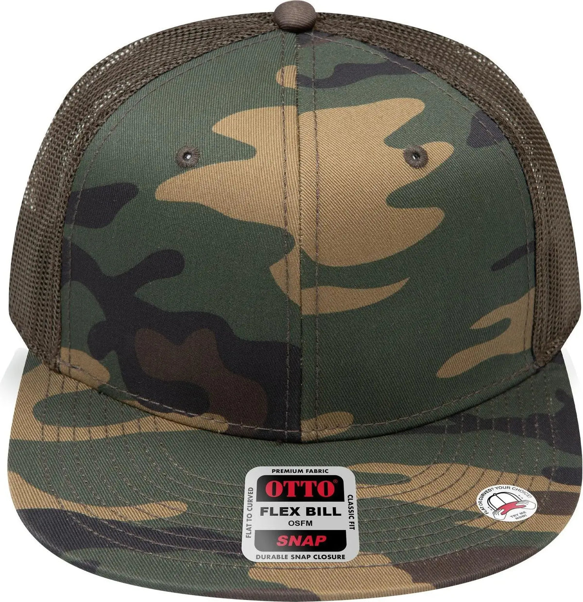 Otto 141-1070 ?Otto Snap’ 6 Panel Pro Style Mesh Back Trucker Snapback Cap - Dk.grn/brn/dk.brn - 1/2’’ - 7 5/8’’