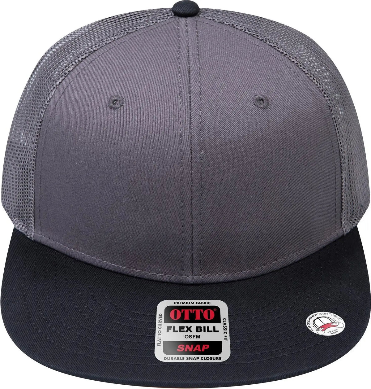 Otto 141-1070 ?Otto Snap’ 6 Panel Pro Style Mesh Back Trucker Snapback Cap - Blk/ch.gry/ch.gry - 1/2’’ - 7 5/8’’