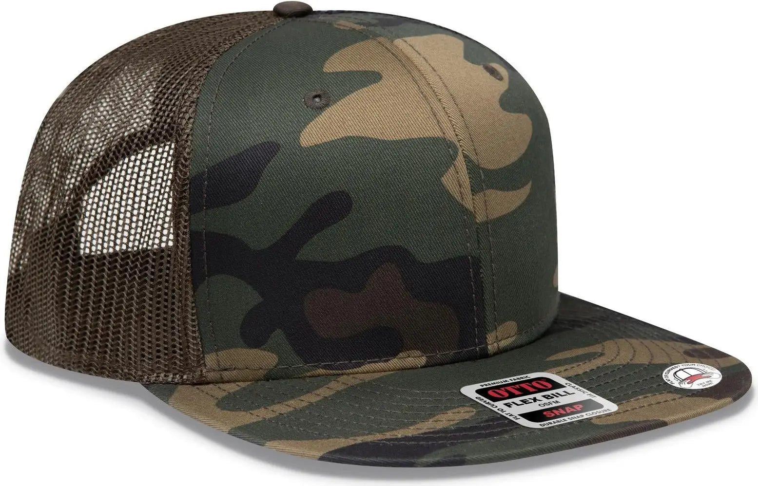 Otto 141-1070 ?Otto Snap’ 6 Panel Pro Style Mesh Back Trucker Snapback Cap - Dk.grn/brn/dk.brn - 1/2’’ - 7 5/8’’